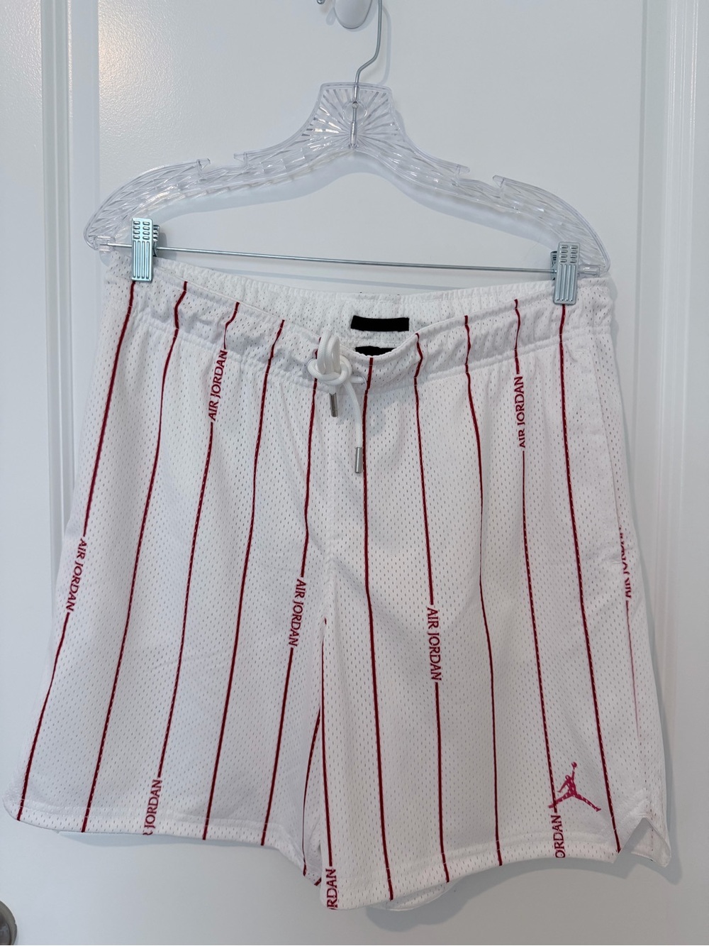 Jordan White Mesh Shorts with Red Pinstripes